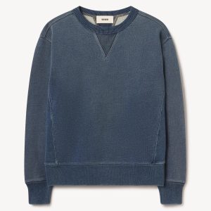 Indigo-Dipped Loopback Double V Crew Sweatshirt
